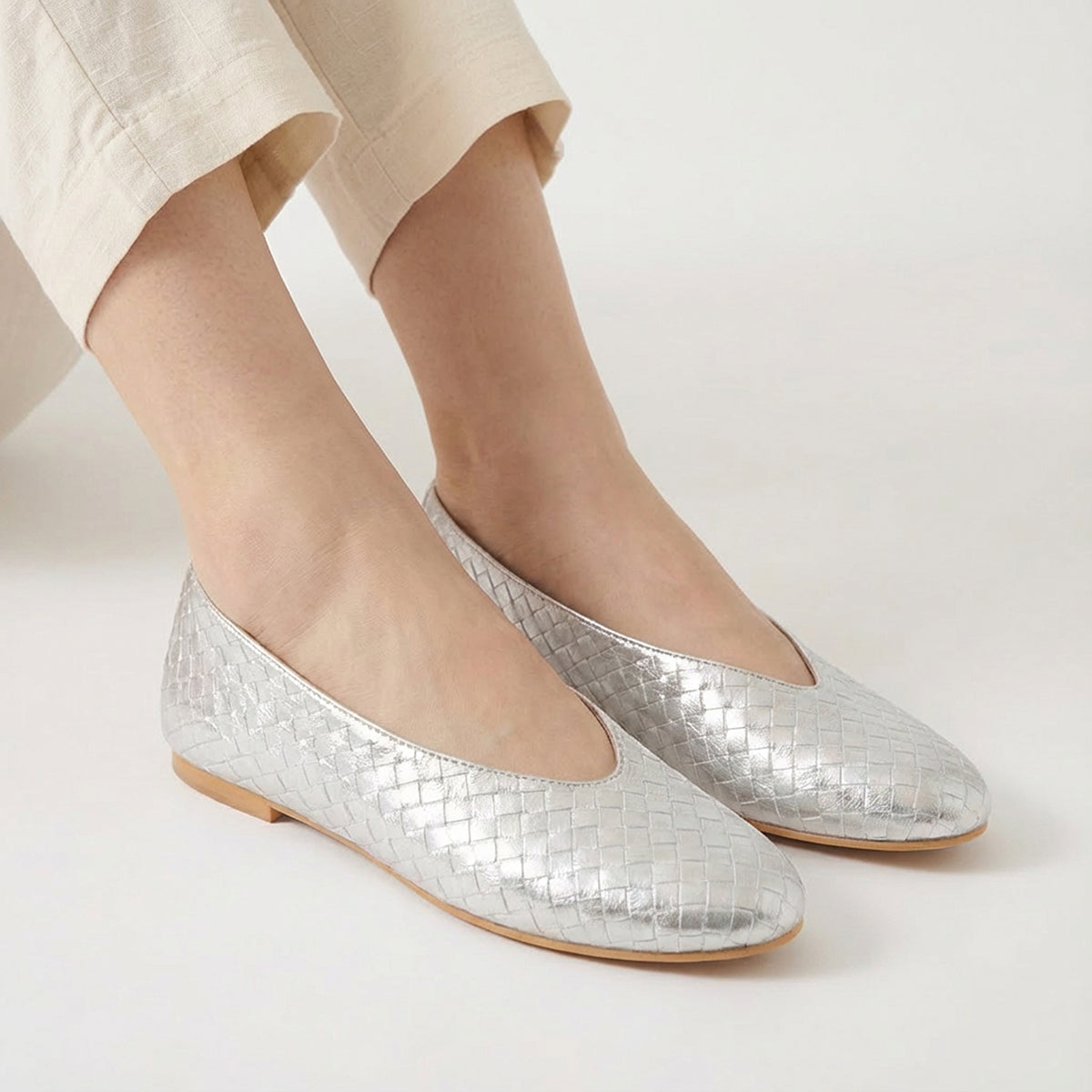 Silver Ballet Flats