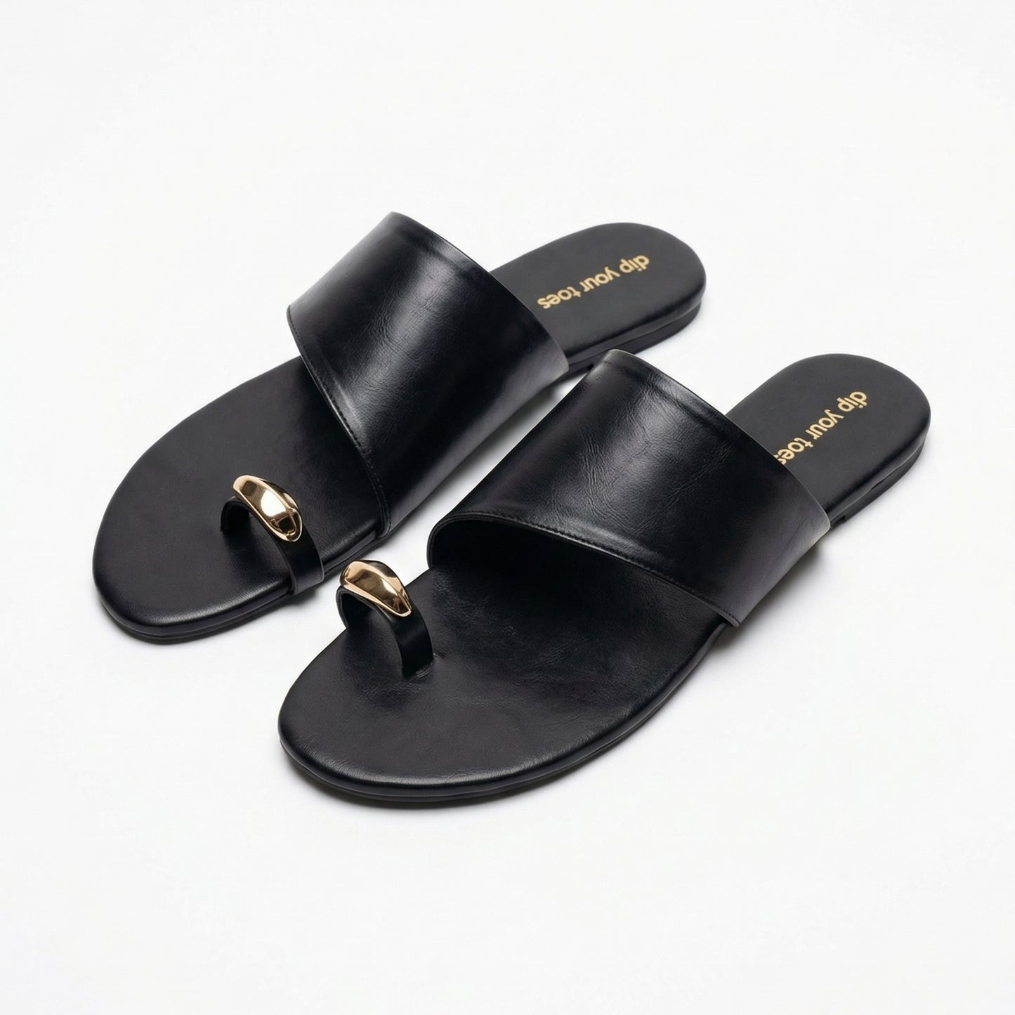 Black metal detail toe ring flats