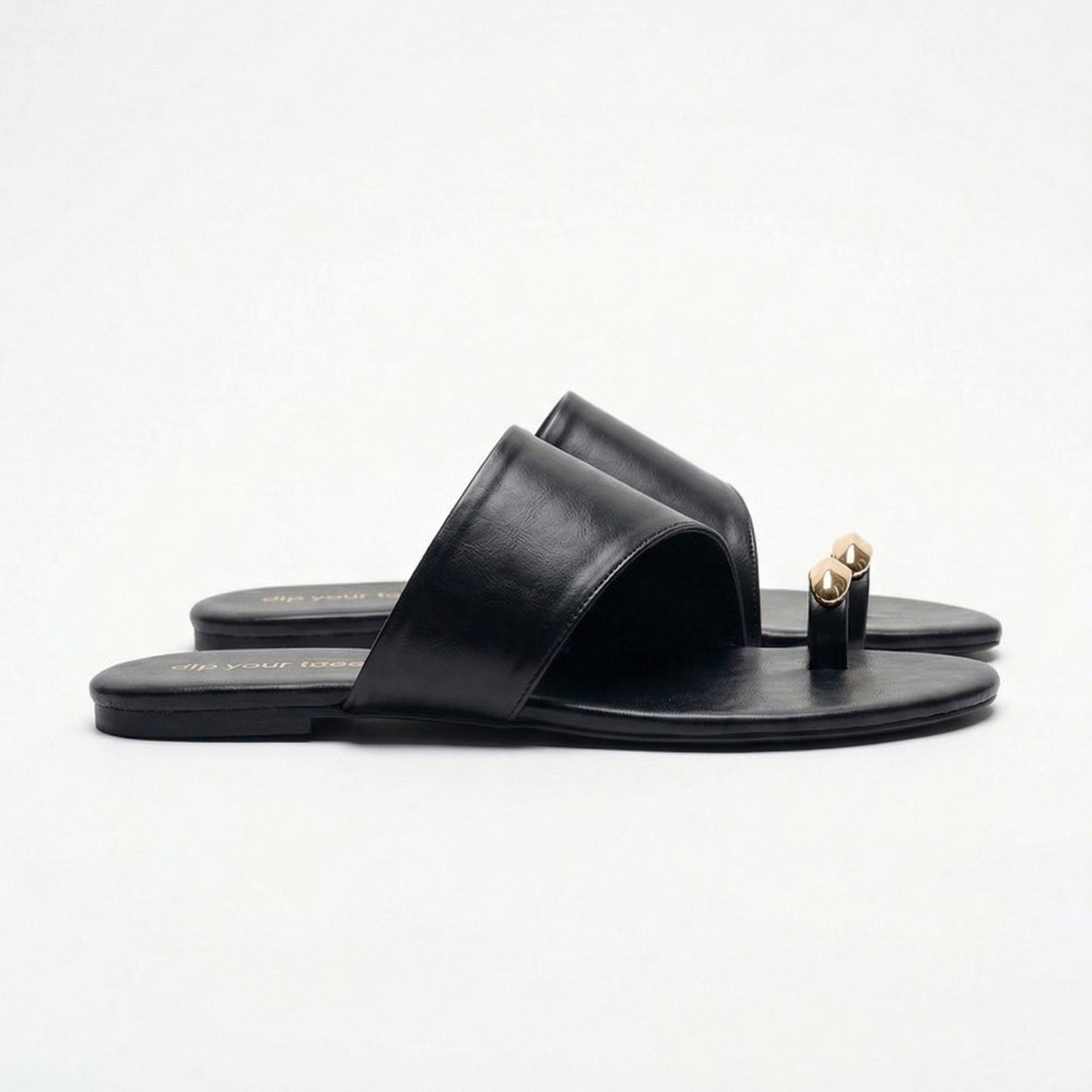 Black metal detail toe ring flats