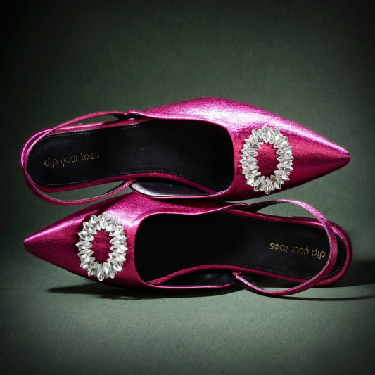 Magenta Crystal Satin Sandals