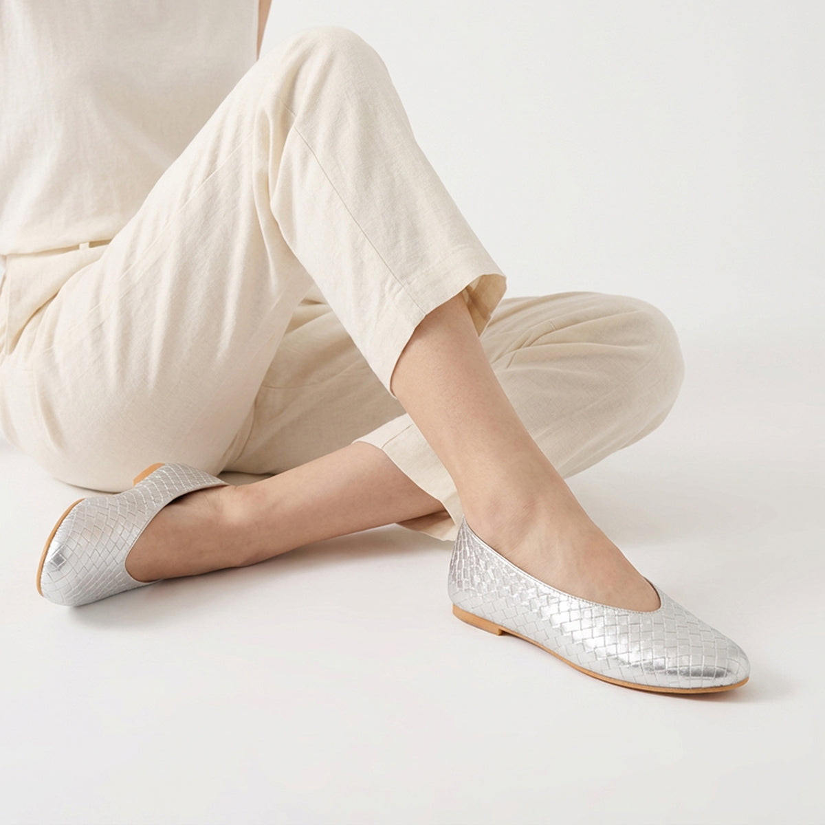 Silver Ballet Flats
