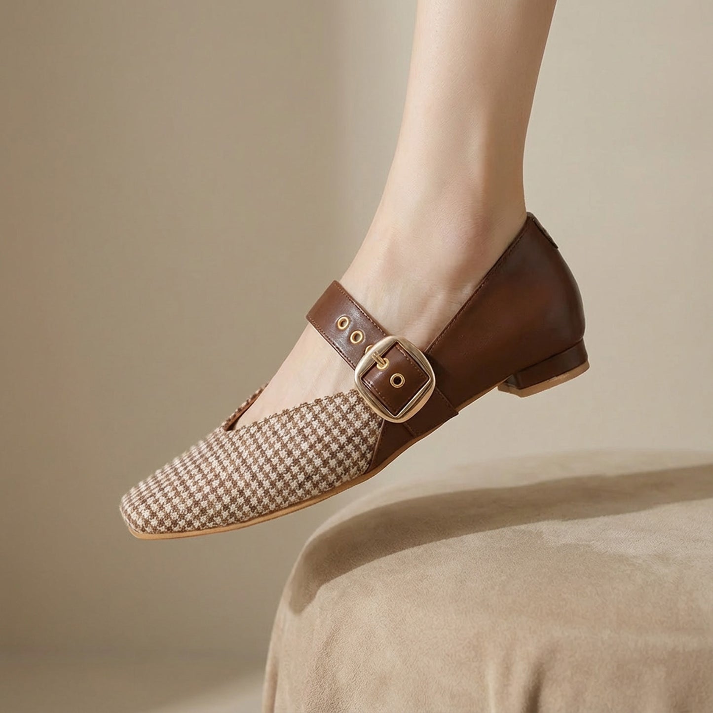 Brown Houndstooth Mary Jane Flats