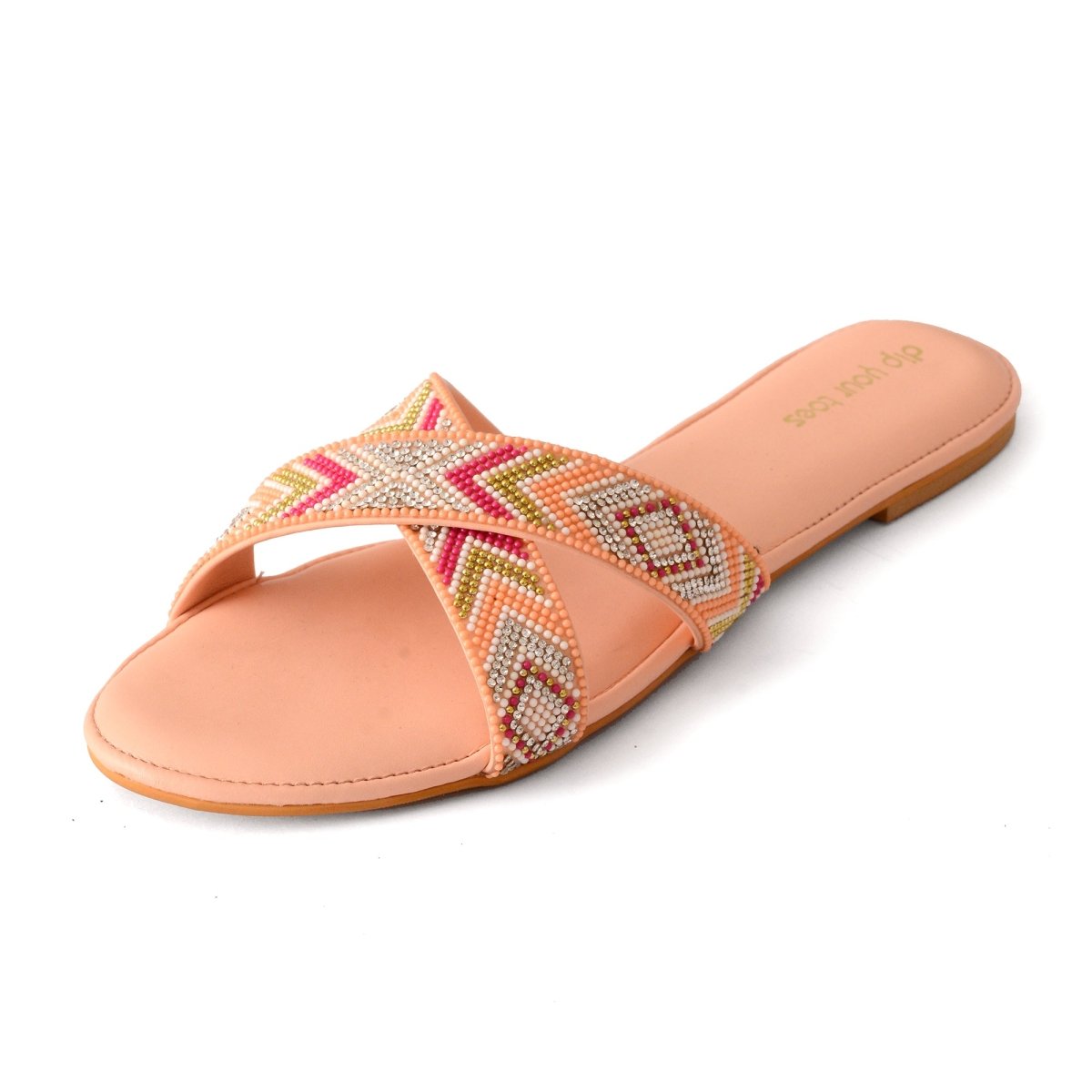 Beaded Peach Cross Flats