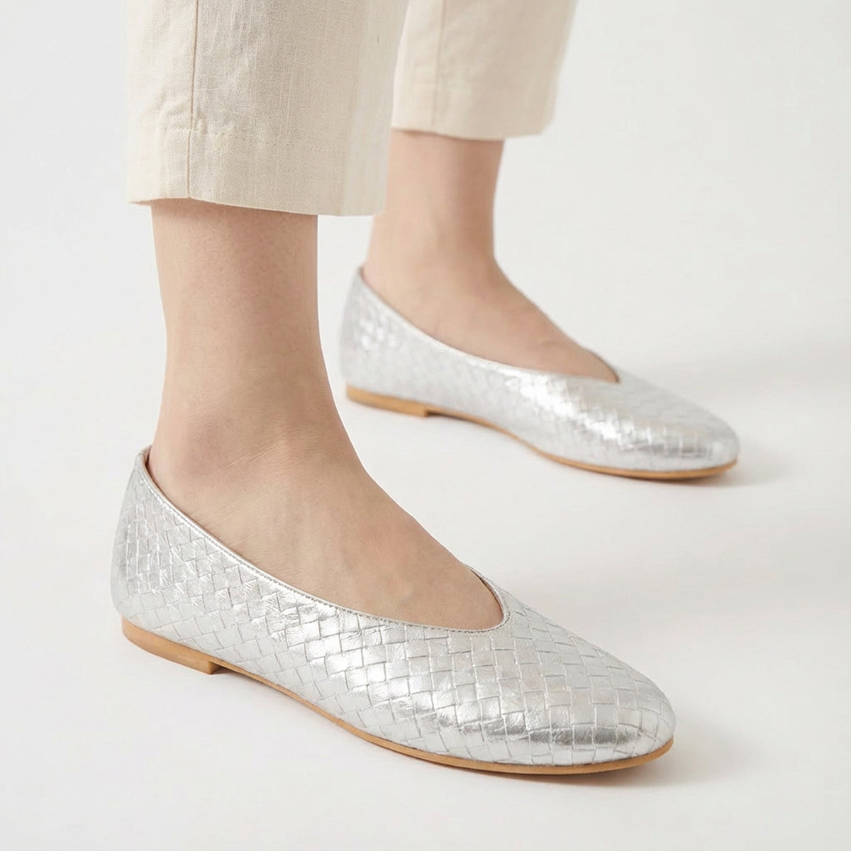 Silver Ballet Flats