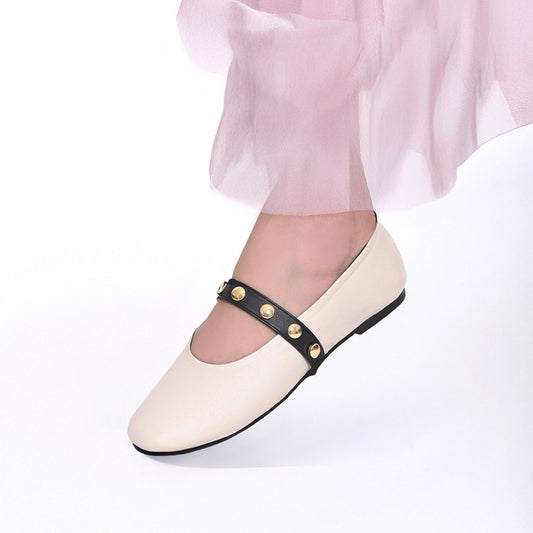 Chalk Round Toe Mary Jane Flats