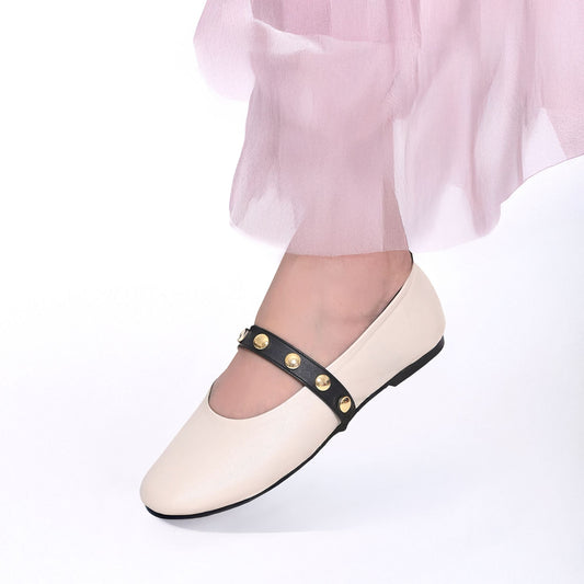 Chalk Round Toe Mary Jane Flats