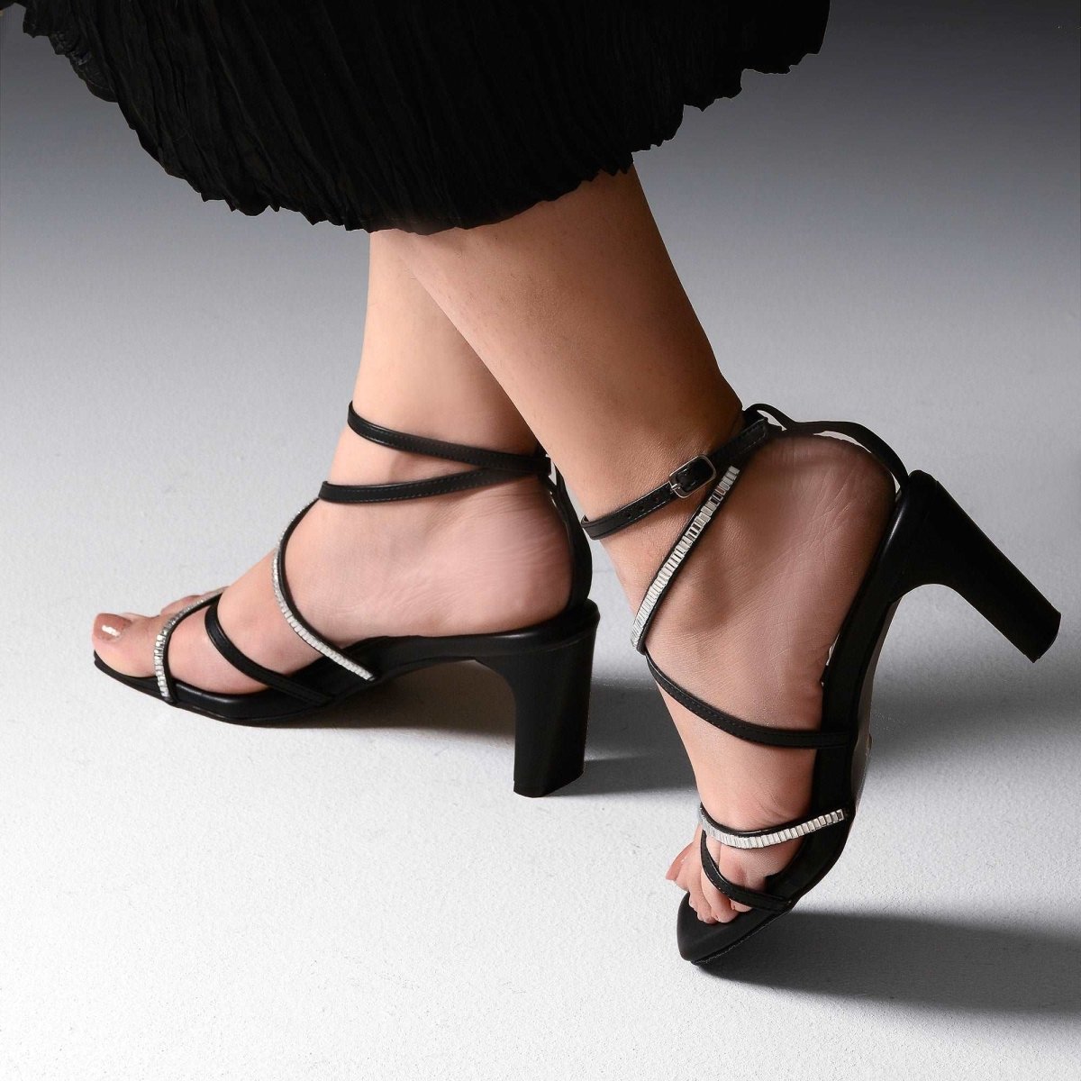 Black Embellished Ankle Strap Sandals Dip Your Toes