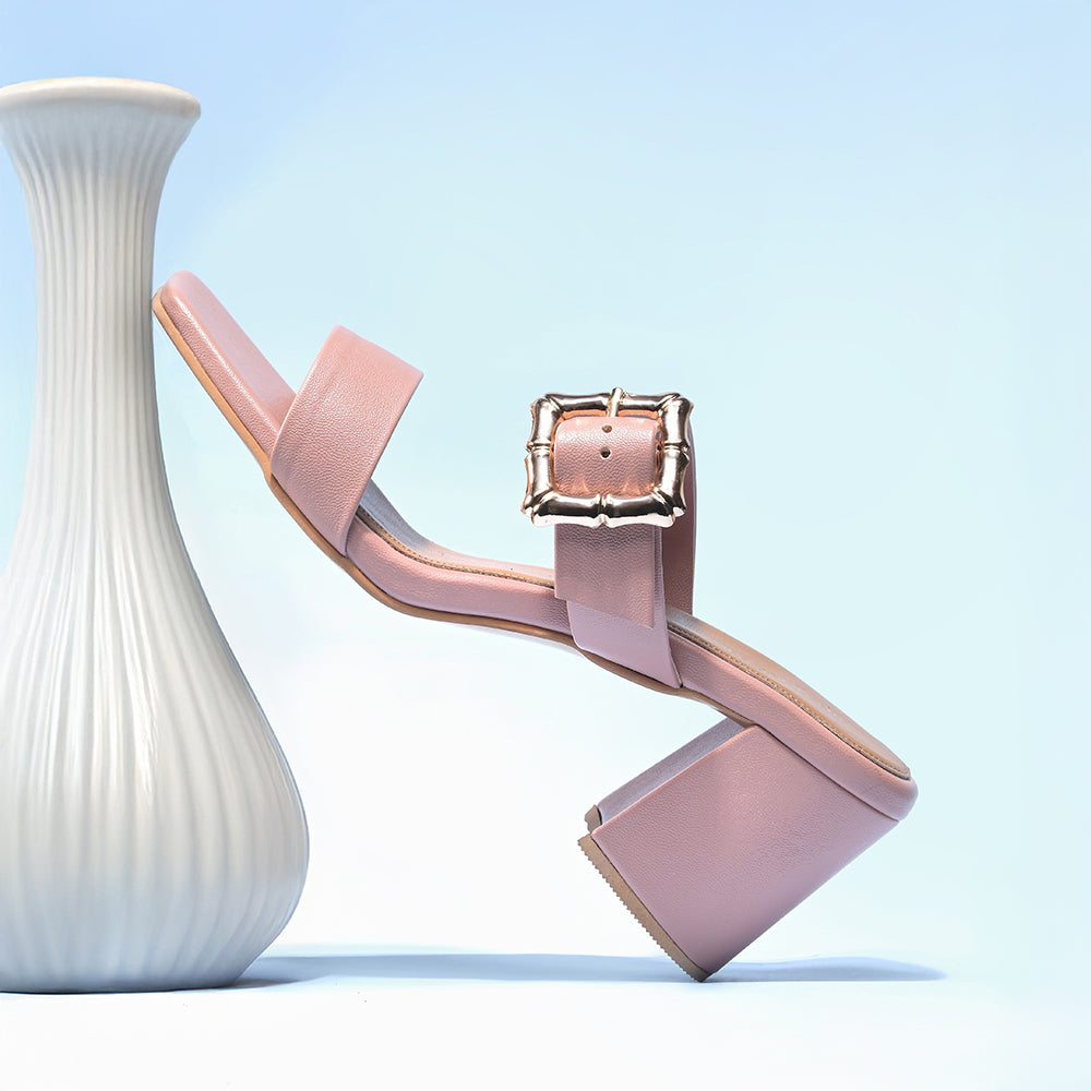 Rosepink Twin Strap Buckled Heels