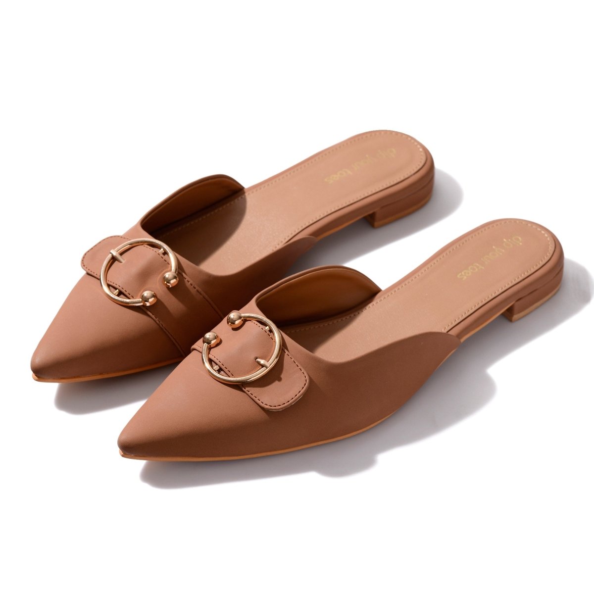Tan Suede Buckled Mules