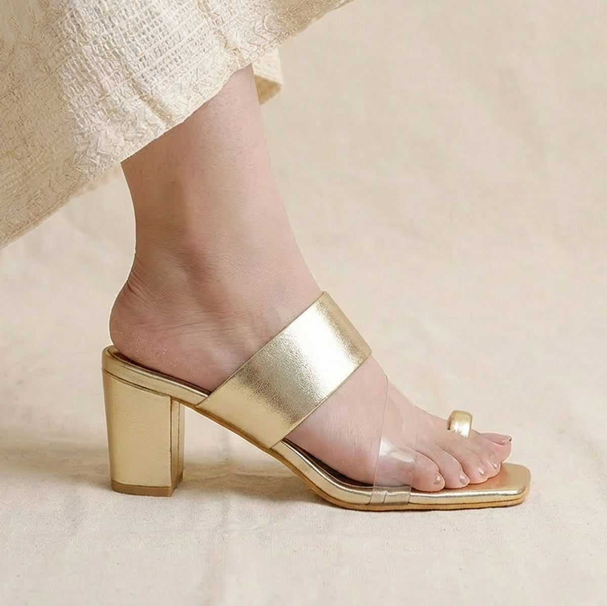 Gold Toe Loop Block Heels