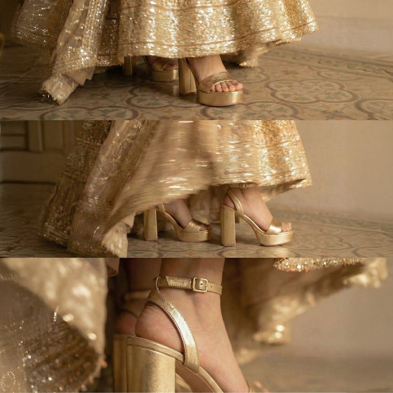 Gold Single Strap Platform Heeled Sandals