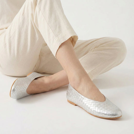 Silver Ballet Flats