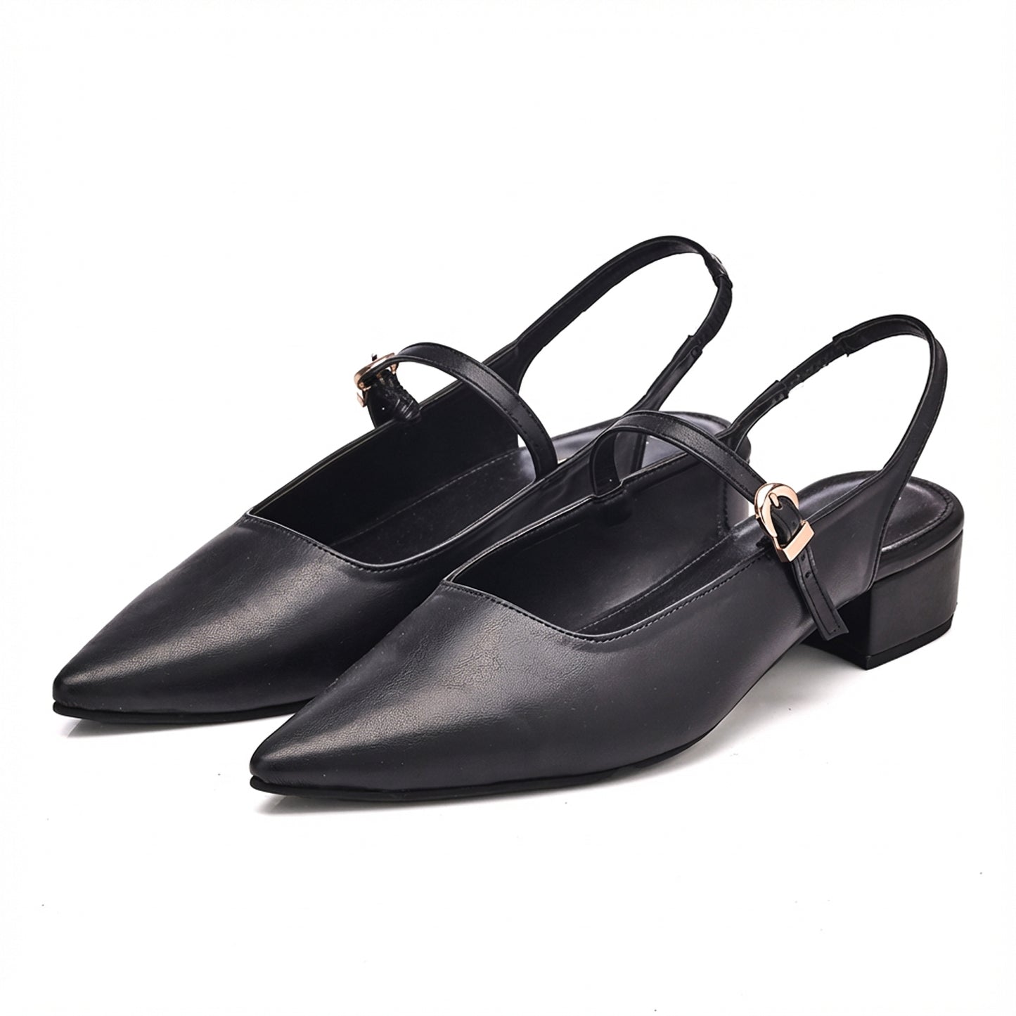 Black Pointed-Toe Slingback Flats