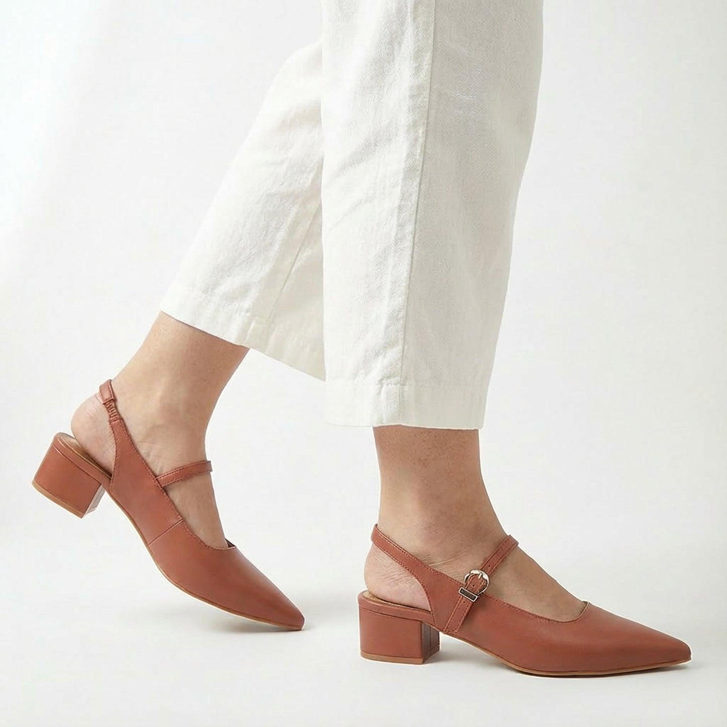 Tan Pointed-Toe Slingback Heels
