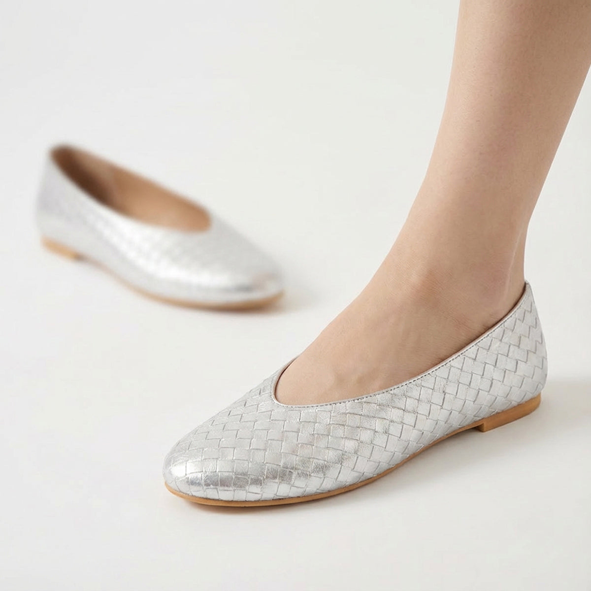 Silver Ballet Flats