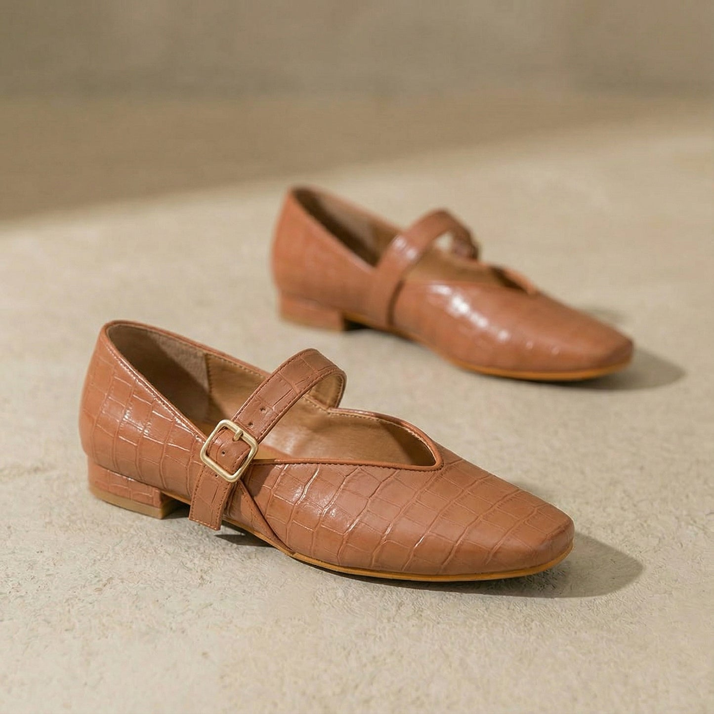 Tan textured Mary Jane Flats