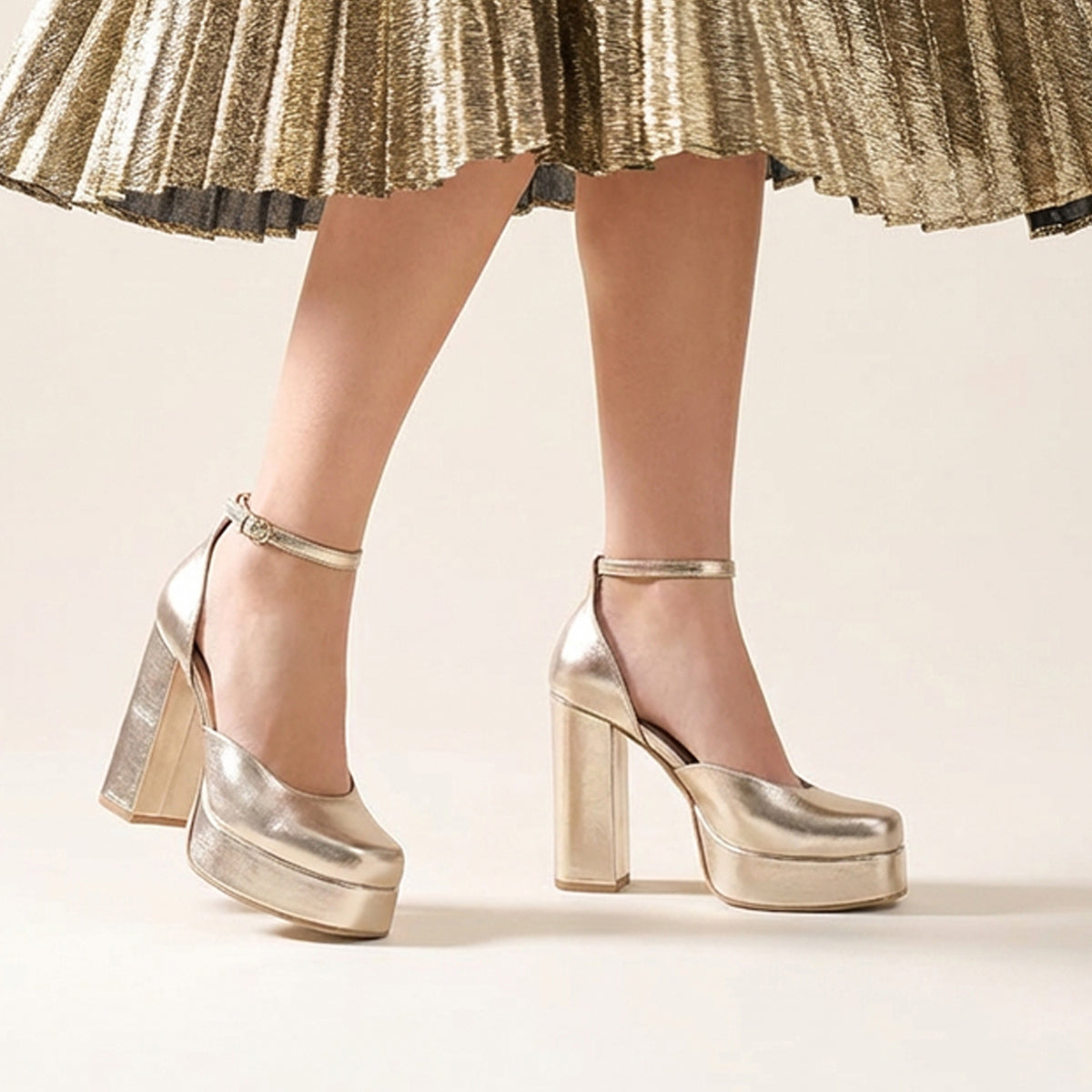 Gold Platform Block Heels