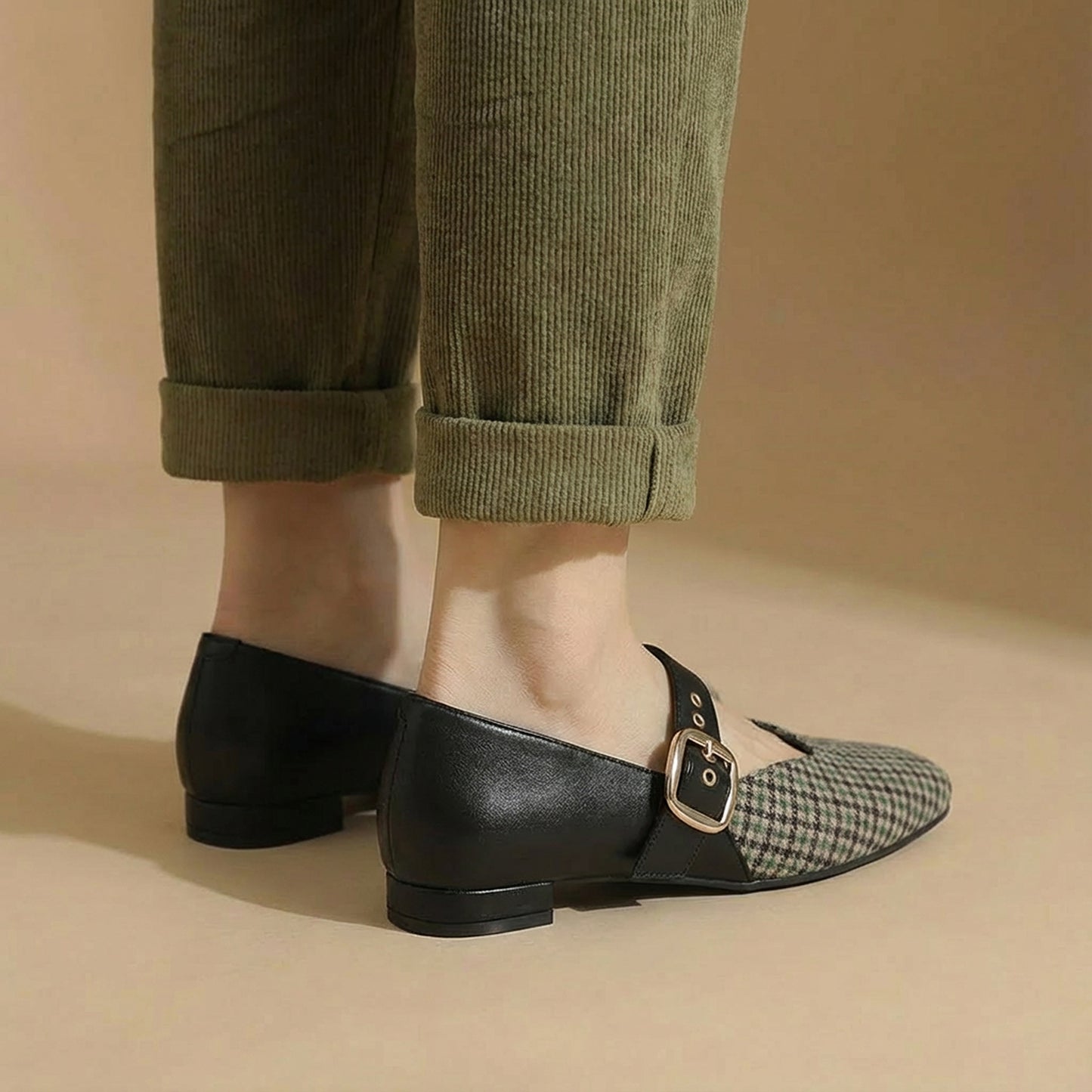 Black Houndstooth Mary Jane Flats