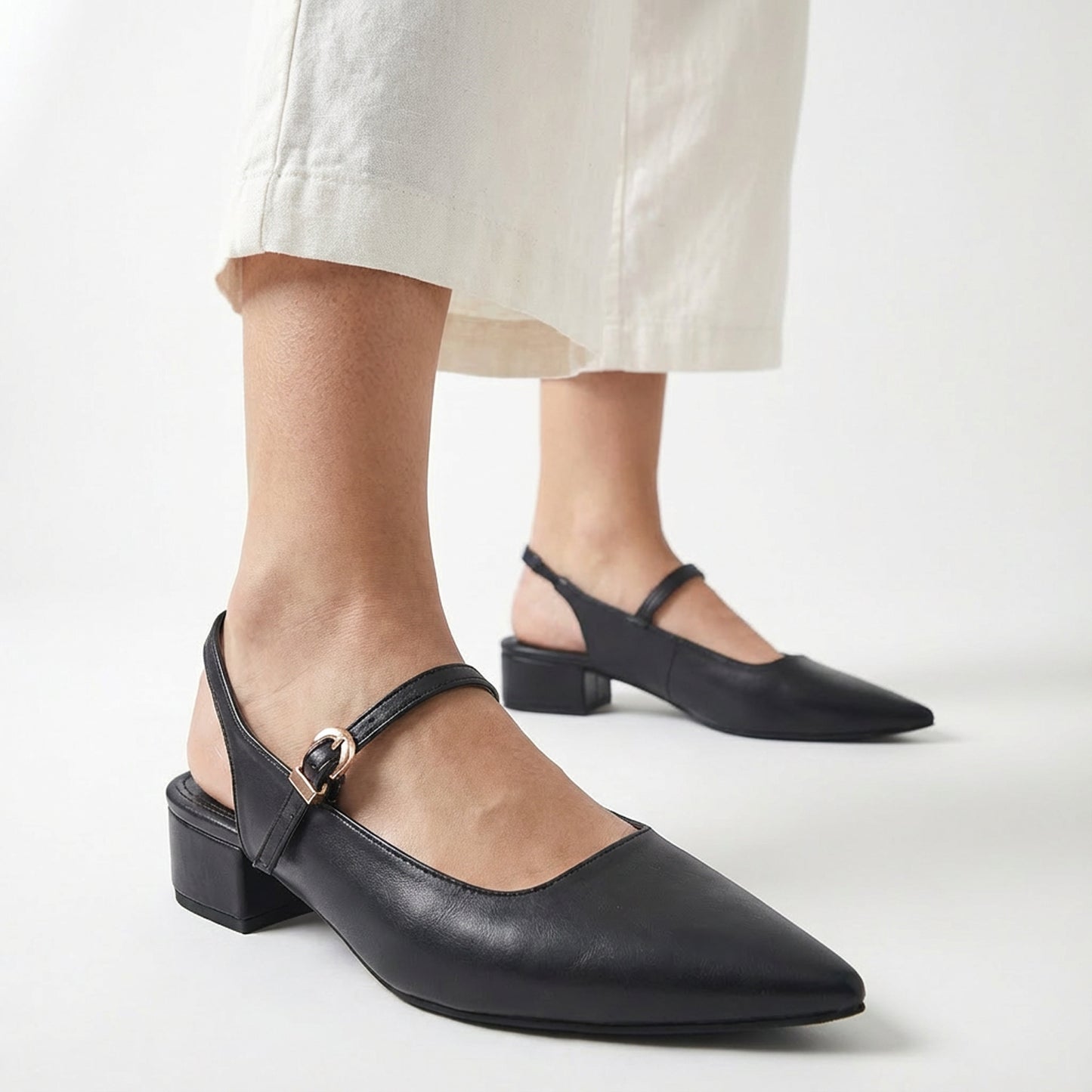 Black Pointed-Toe Slingback Flats