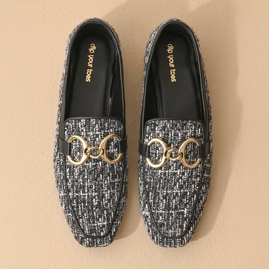 Monochrome Square Toe Loafers Shoes