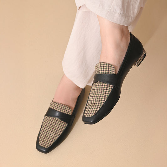 Cedar Houndstooth Square Toe Loafers Shoes