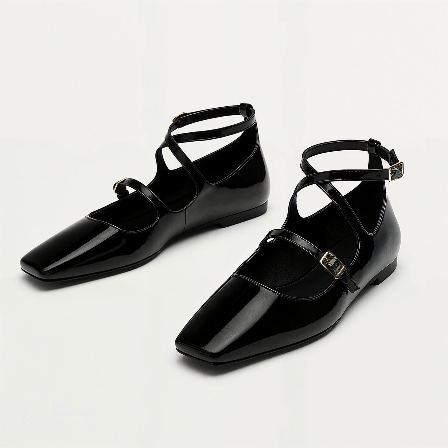 Black Patent Ankle-Strap Ballet Flats