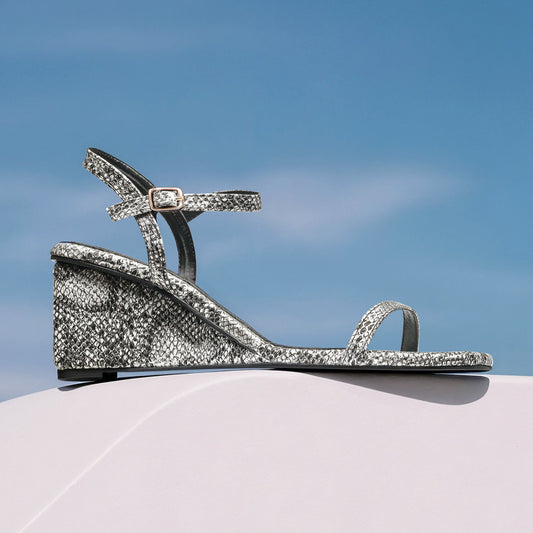 Textured Animal Print Wedges-Silver