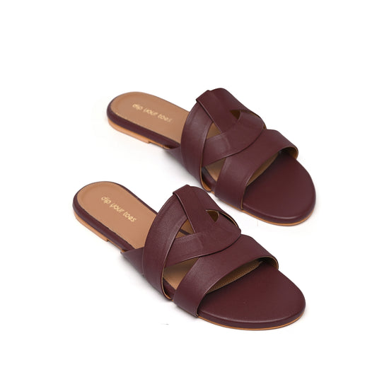 Plum Flat Cross-Strap Sandals