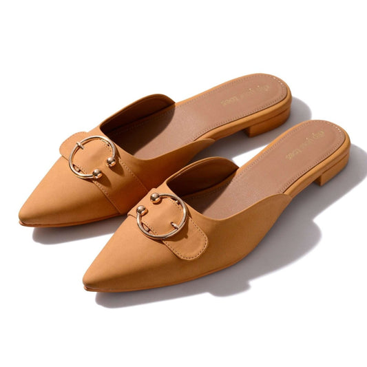 Mustard Suede Buckled Mules
