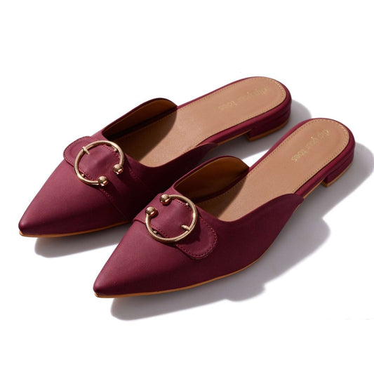 Maroon Suede Buckled Mules