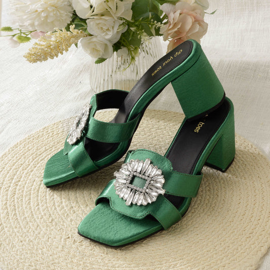 Emerald crystal Embellished Heels