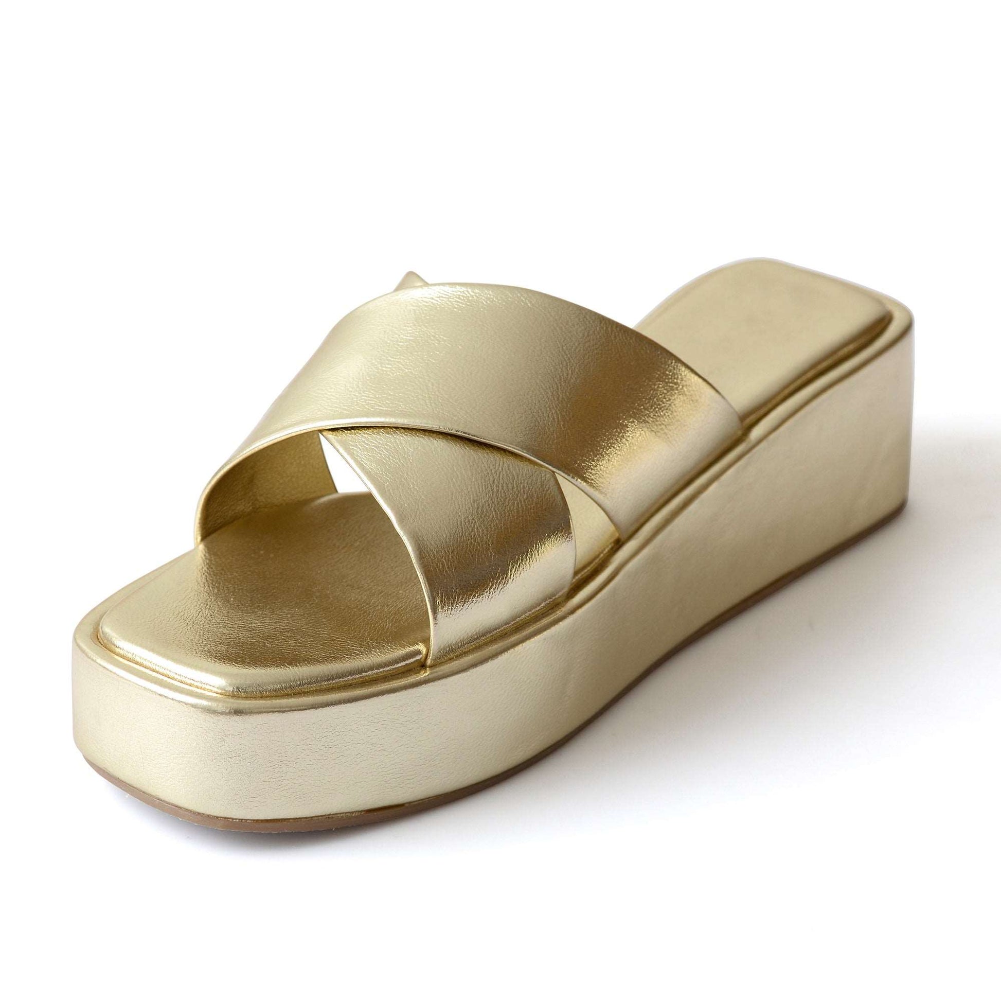 Gold Cross Flatform Sandals