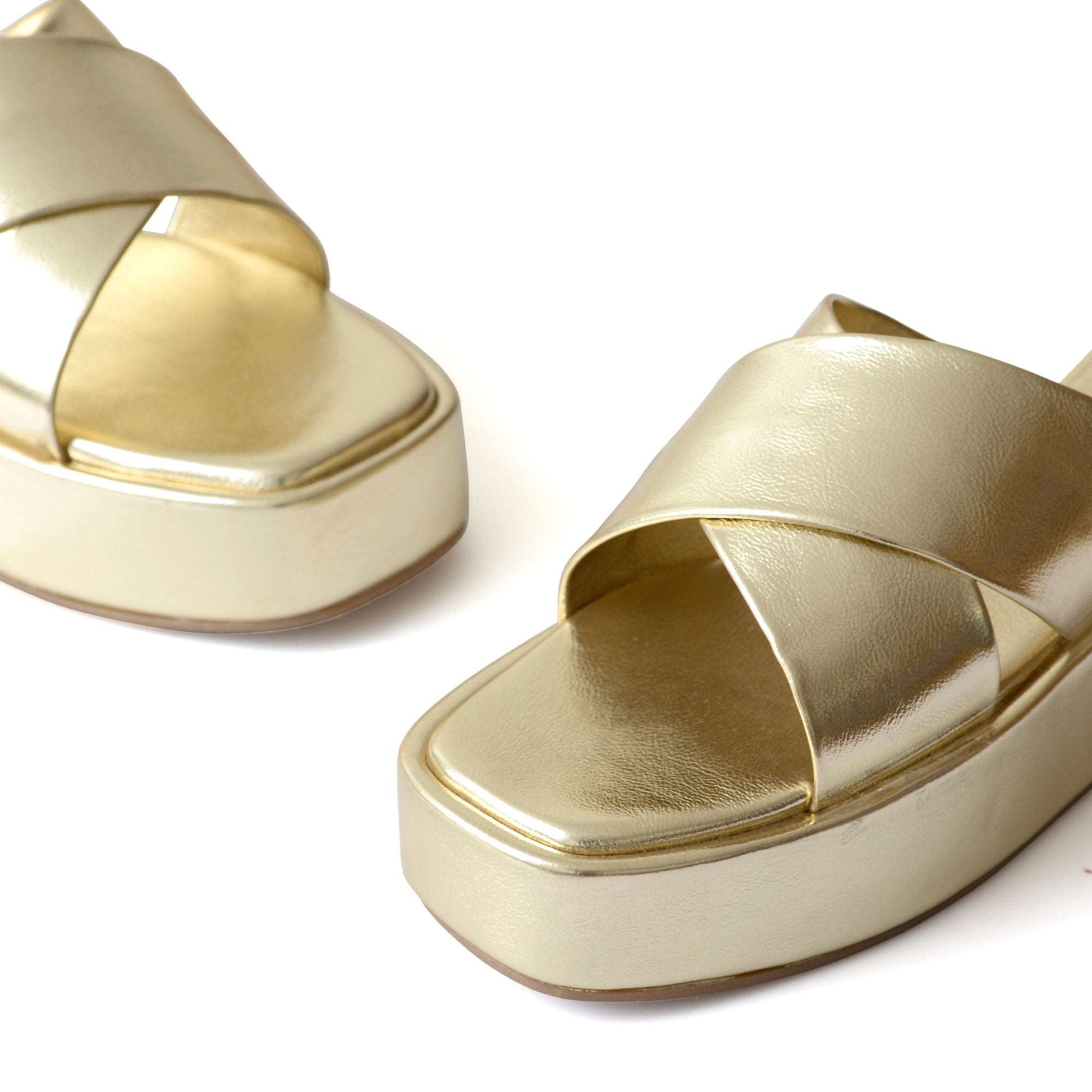 Gold Cross Flatform Sandals