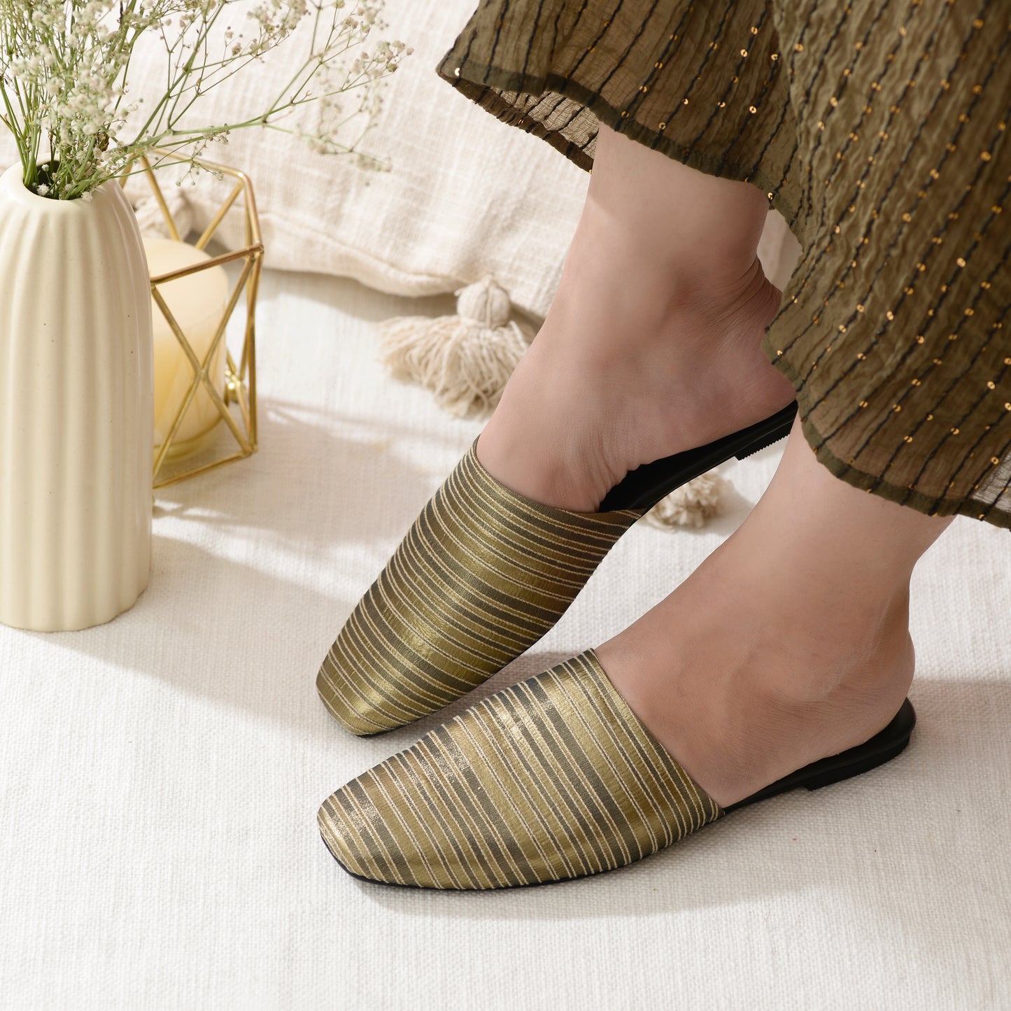 Black and Gold Mules