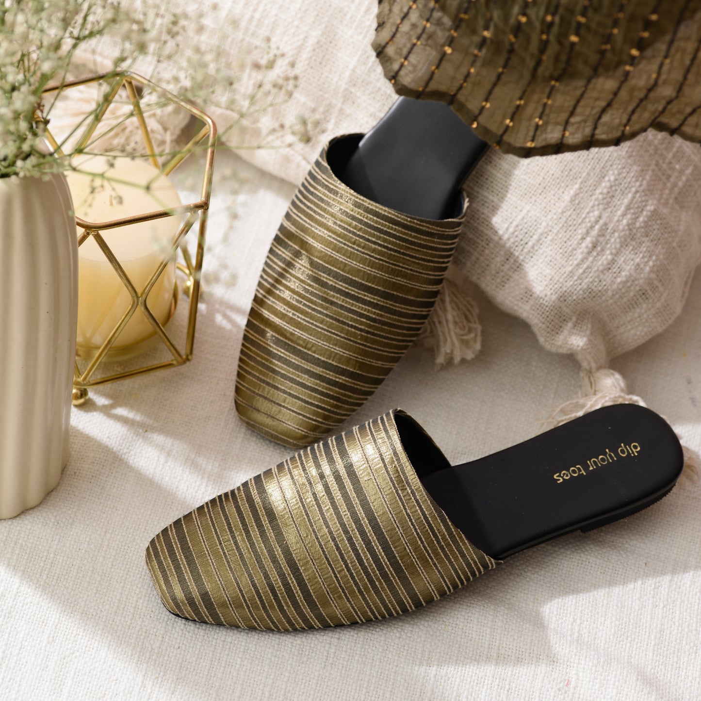 Black and Gold Mules