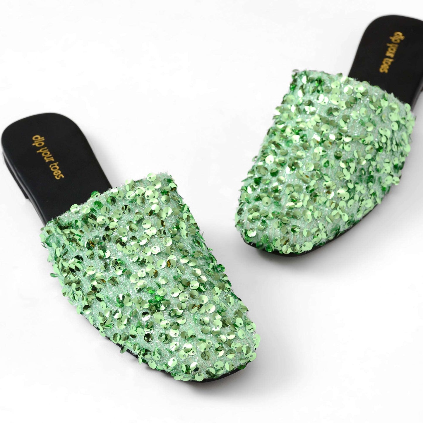 Green sequin mules