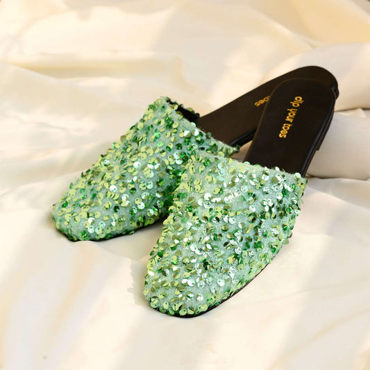 Green sequin mules