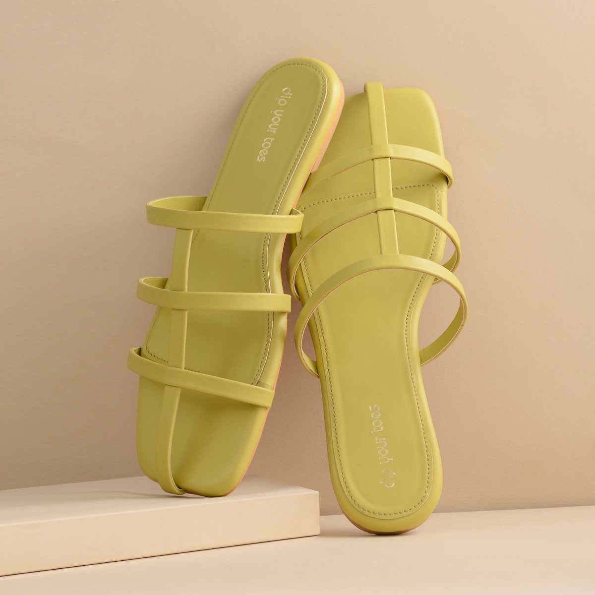 Lime Strappy square toe flats