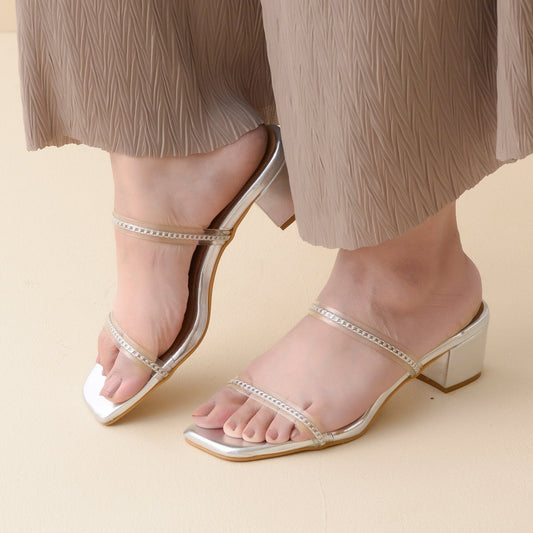 Silver Twin Strap Clear Heels