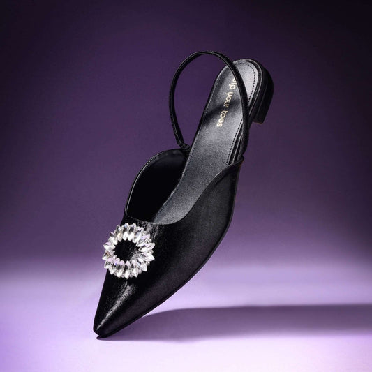 Black Crystal Satin Sandals
