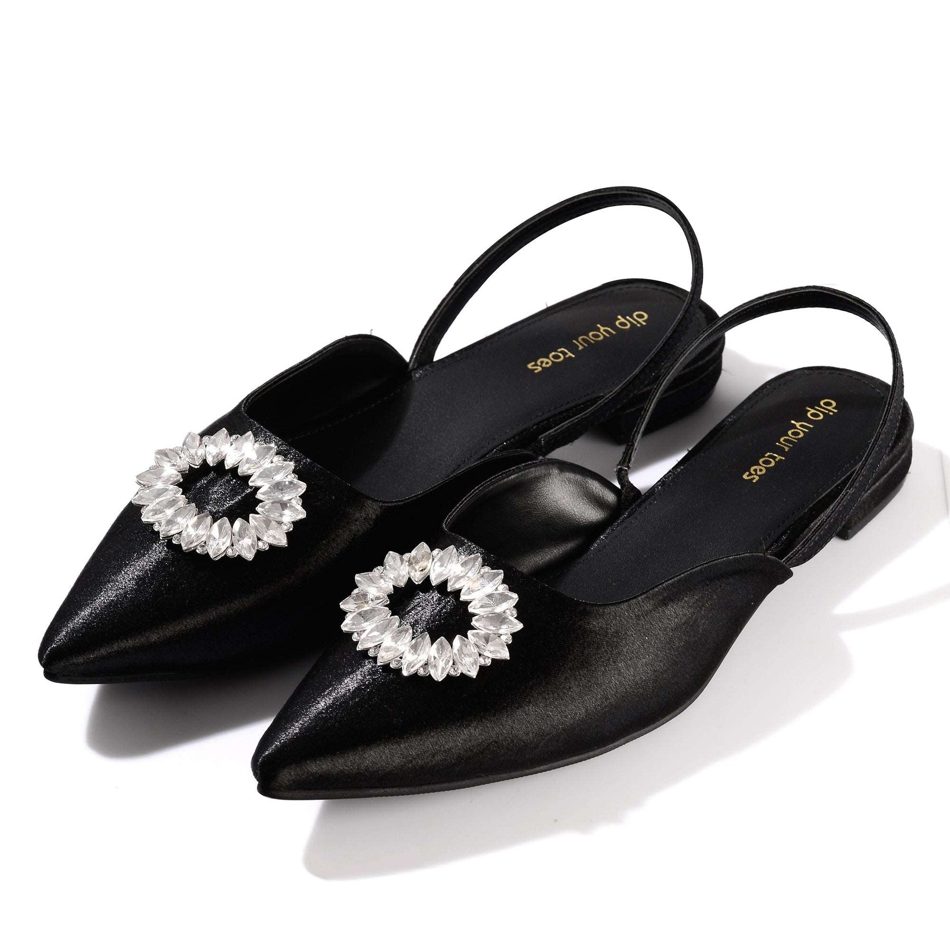Black Crystal Satin Sandals