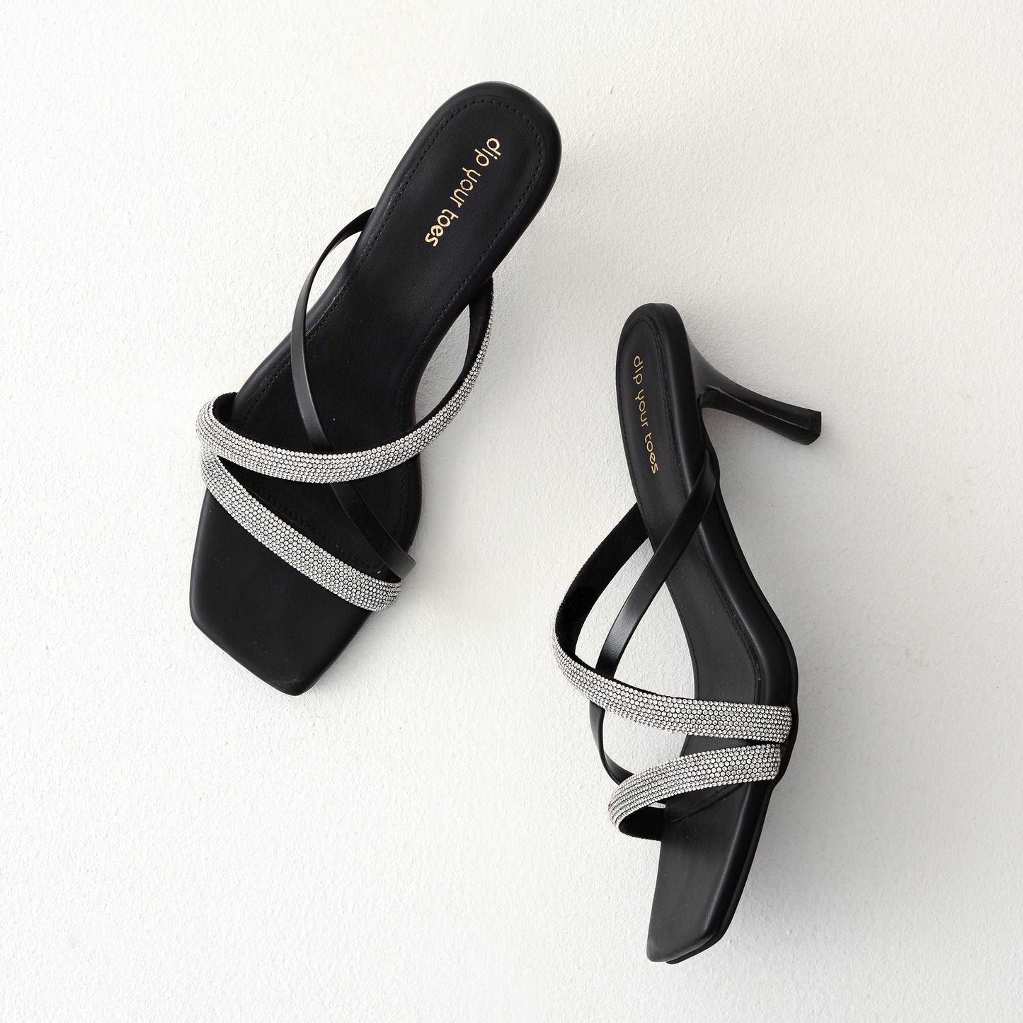 Black Embellished Strappy Heels