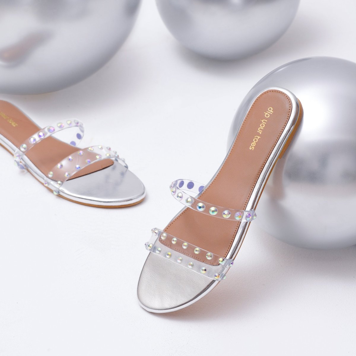 Silver Studded Twin Strap Flats