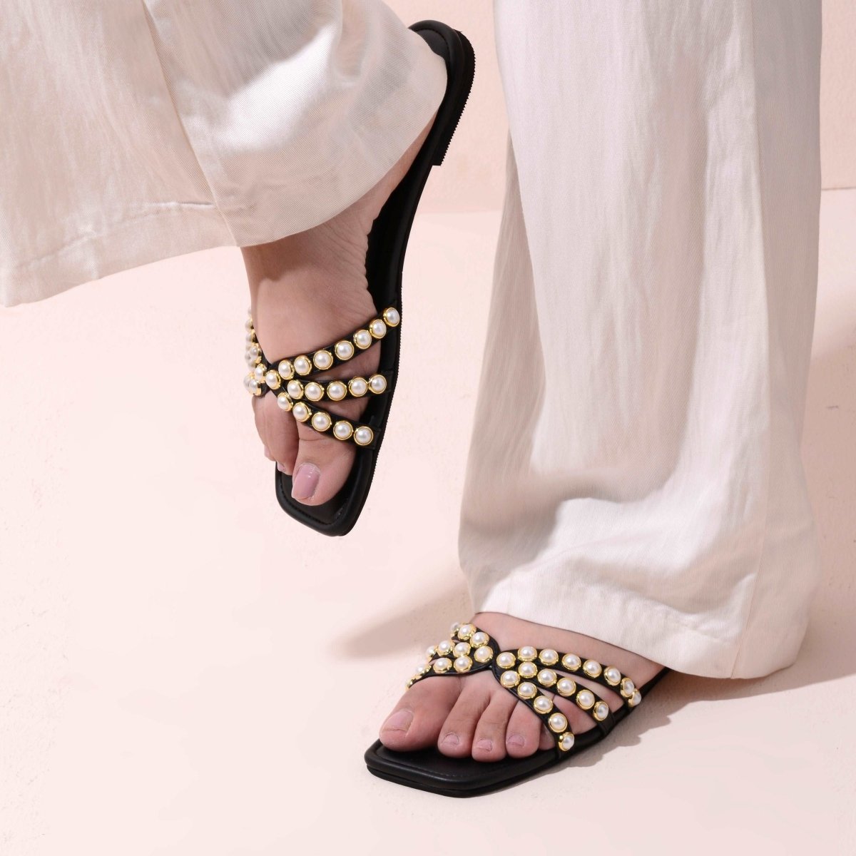 Pearl embellished flats