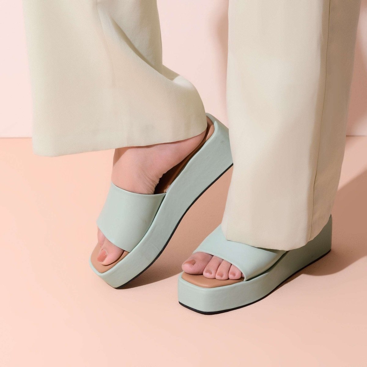 Marshmallow Green Platform Sandals