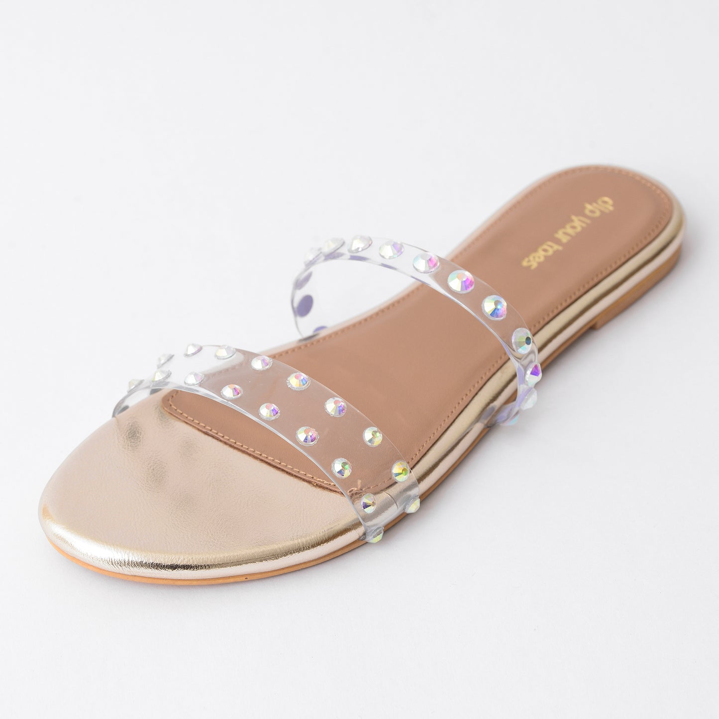 Gold Studded Twin Strap Flats