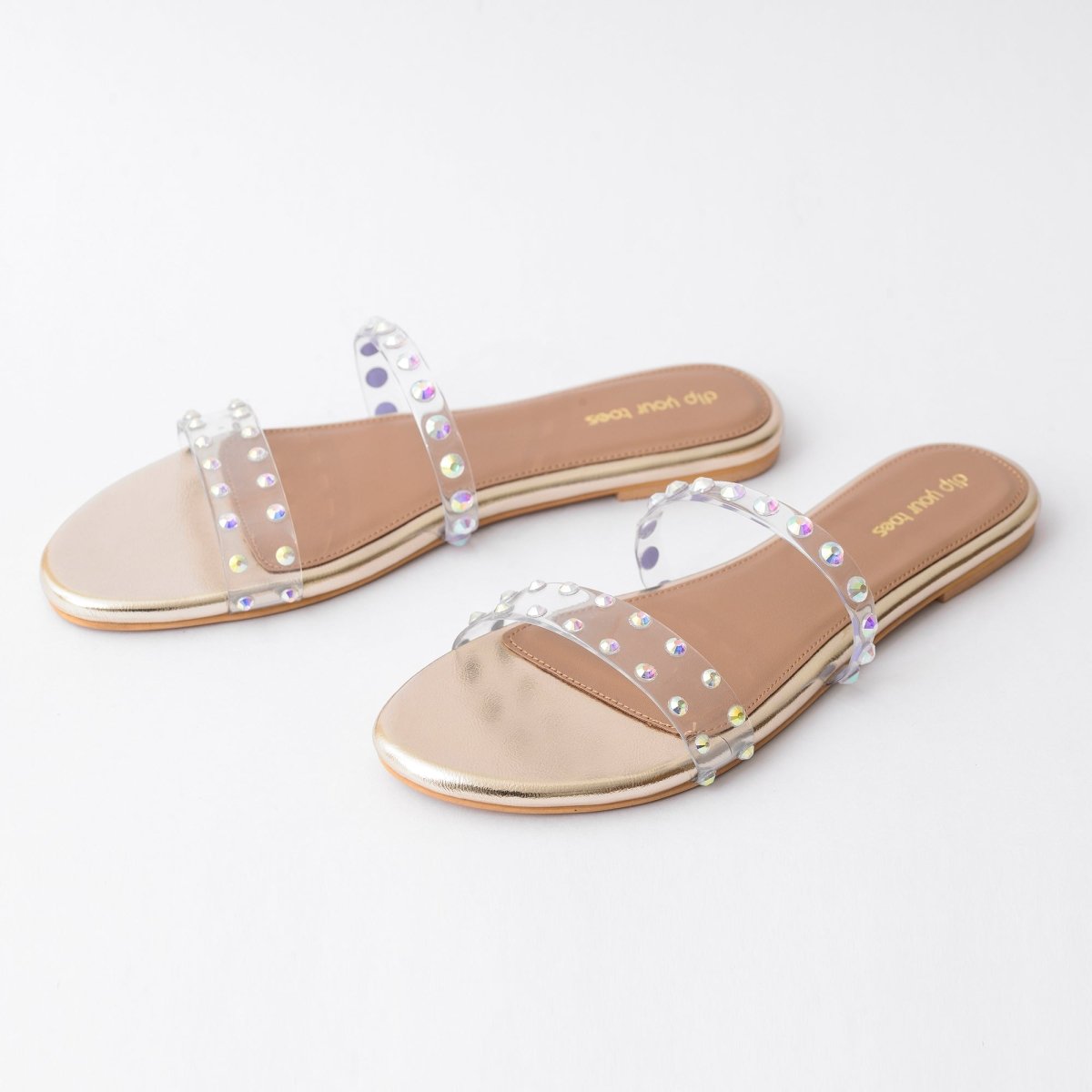 Gold Studded Twin Strap Flats