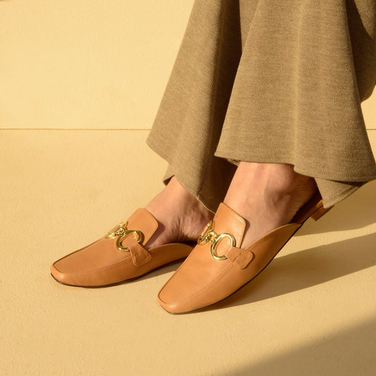 Beige Chain Loop Mules