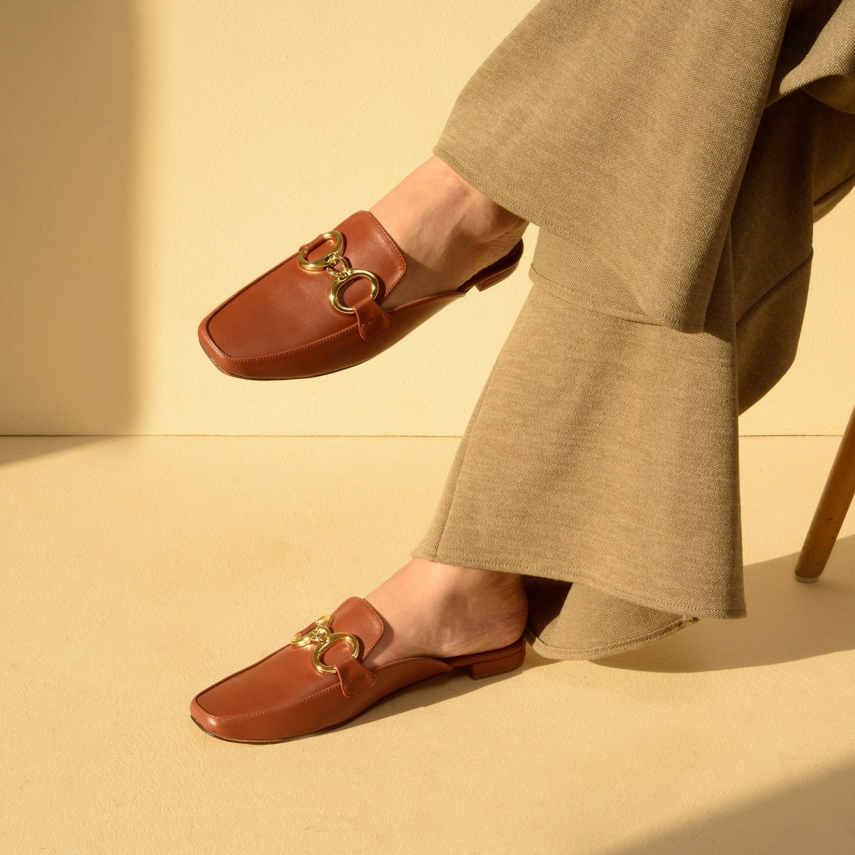 Brown Chain Loop Mules