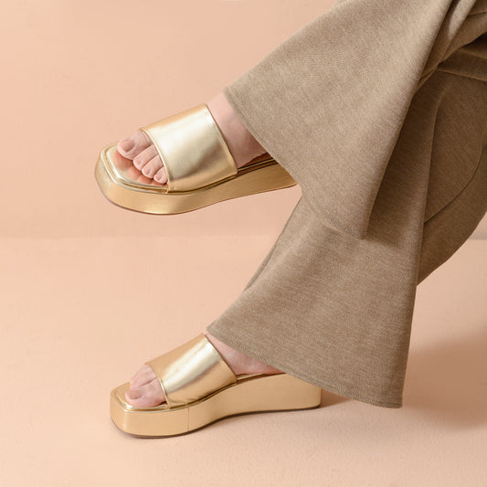 Marshmallow Gold Platform Sandals